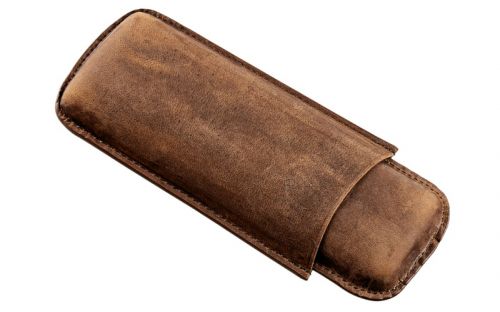Szivartok 2 szál Robusto szivar részére - bivalybőr, antik barna (17cm)