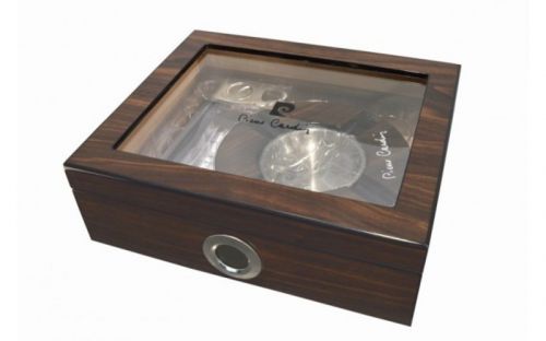 Humidor 30 szál szivarnak, cédrusfa szivartartó, üvegtetős, barna + AJÁNDÉK szett! - Pierre Cardin