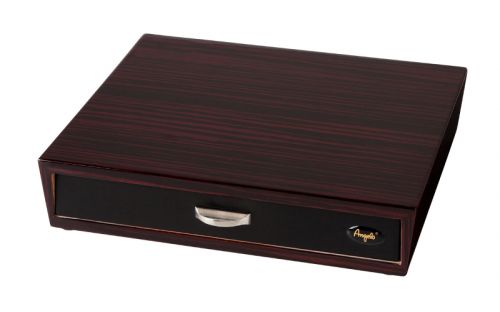 Humidor 30 szál szivar részére, bordó cédrusfa szivar doboz, fiókos, párásítóval, hygrométerrel