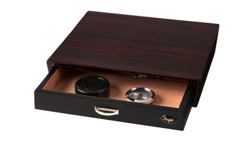 Humidor 30 szál szivar részére, bordó cédrusfa szivar doboz, fiókos, párásítóval, hygrométerrel