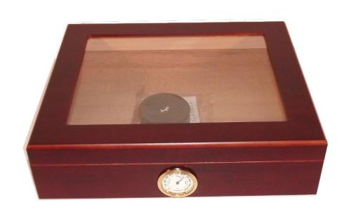 Humidor 30 szál szivar részére, cédrusfa szivar doboz, üvegtető, párásítóval, hygrométerrel - bordó, Angelo