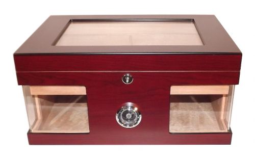 Humidor 80 szál szivar részére, cédrusfa szivar doboz, üvegtető, hygrométerrel és párásítóval - bordó, Angelo