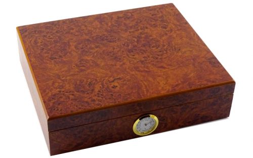 Humidor 30 szál szivarnak, cédrusfa szivar tároló doboz, külső hygrométerrel - gyökérmintás, barna színű, Angelo