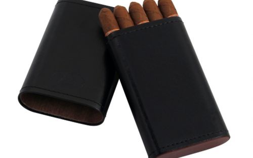 Cigarillo tok - 5 szivarka részére, fekete bőr (100x55x16mm)