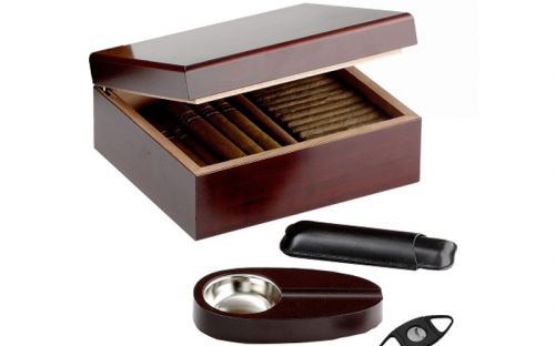 Humidor 40 szál szivar részére, matt cseresznye színű szivar tároló doboz + AJÁNDÉK szett!