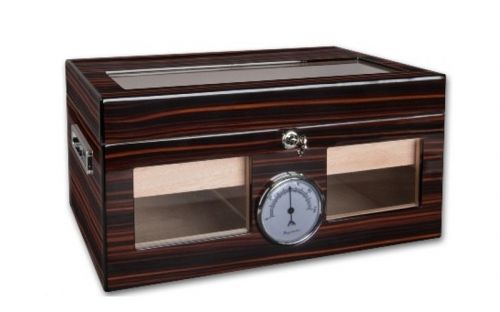 Exkluzív humidor 80-100 szál szivar részére, üveges, cédrus szivar tároló doboz, hygrométerrel, párásítóval - Achenty!