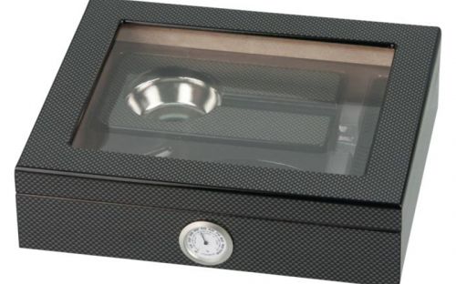 Humidor 20 szál szivar részére, cédrusfa szivar doboz, üvegtető, párásítóval, hygrométerrel - carbon