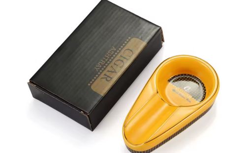 Szivar hamutartó 1 szivarnak - sárga kerámia, ovális