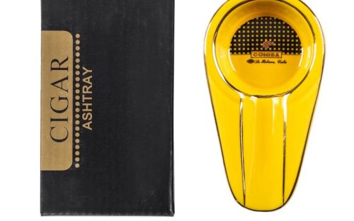 Szivar hamutartó 1 szivarnak - sárga kerámia, ovális