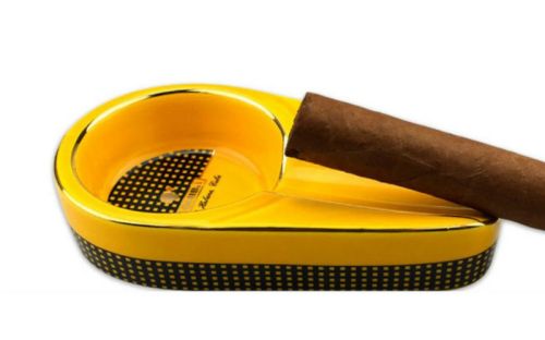 Szivar hamutartó 1 szivarnak - sárga kerámia, ovális
