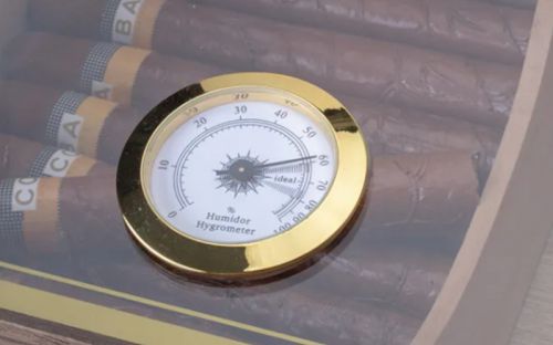 Achenty! Humidor 30 szál szivar részére, mintás üvegtetős szivartartó doboz, párásítóval, hygrometerrel - dió-dekor