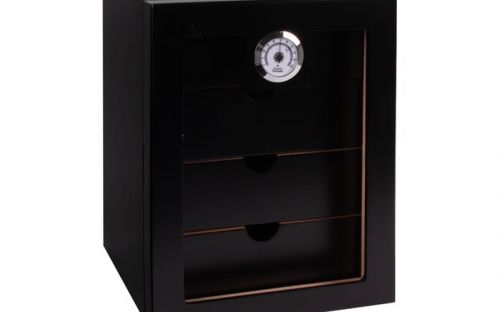 Humidor szekrény 80 szivar részére, 4 fiókkal, külső hygrometer, üveg ajtó - fekete