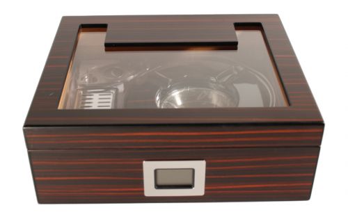 Humidor 30 szál szivar részére, spanyol cédrusfa szivar tároló doboz, üvegtetővel, párásító, hygrométer, barna-fekete + AJÁNDÉK szett