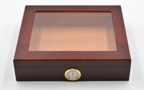 Humidor 30 szál szivar részére, cédrusfa szivar doboz, üvegtető, párásítóval, hygrométerrel - bordó, Angelo