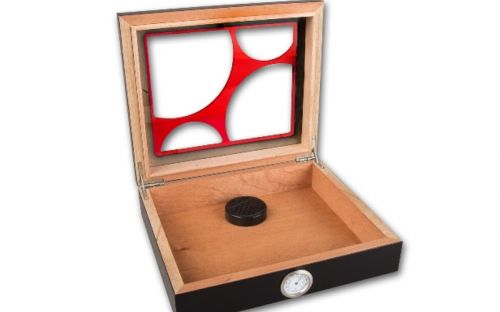 Humidor 30 szál szivar részére, cédrusfa szivar doboz, üvegtető, párásítóval, hygrométerrel - fekete