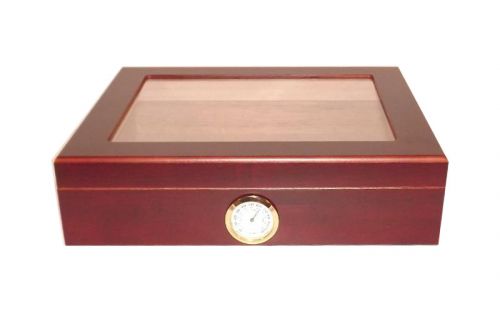 Humidor 30 szál szivar részére, cédrusfa szivar doboz, üvegtető, párásítóval, hygrométerrel - bordó, Angelo