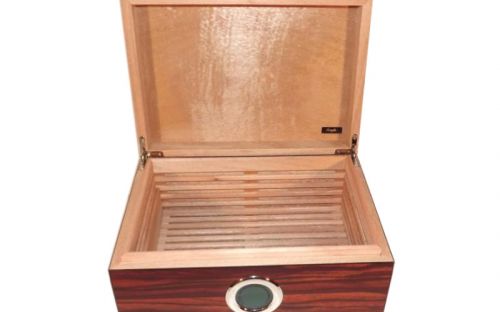 Exkluzív-Luxus humidor 50 szál szivar részére, cédrusfa szivar doboz, DIGITÁLIS hygrométerrel - barna-csíkos