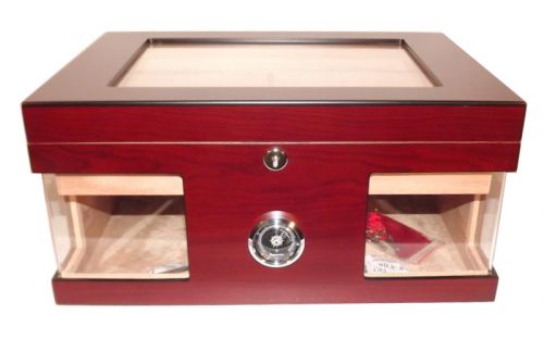 Humidor 80 szál szivar részére, cédrusfa szivar doboz, üvegtető, hygrométerrel és párásítóval - bordó, Angelo