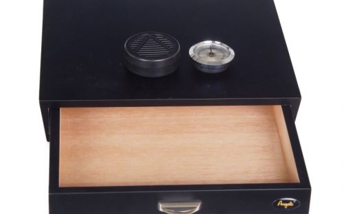 Humidor 30 szál szivarnak, fiókos cédrusfa szivar tároló doboz, párásítóval, hygrométerrel - fekete, Angelo