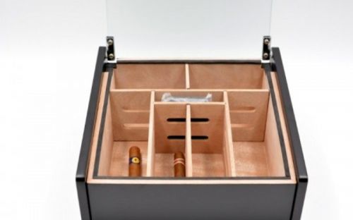 Hermoso humidor-Black 80-100 szálas szivardoboz, cédrusfa szivartartó doboz, üvegtető, párásító - fekete lakozott