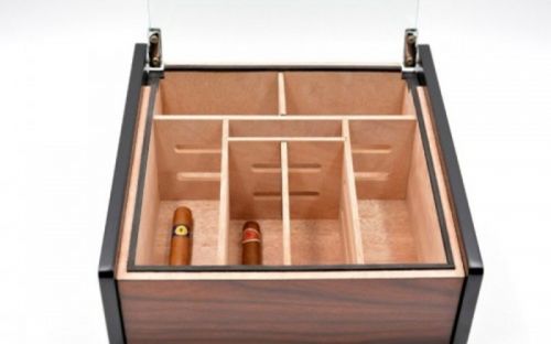 Hermoso humidor 80-100 szálas szivardoboz, cédrusfa szivartartó doboz, üvegtető, párásító - mahagóni borítással