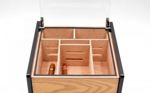 Hermoso humidor-Oak 80-100 szálas szivardoboz, cédrusfa szivartartó doboz, üvegtető, párásító - tölgyfa borítással