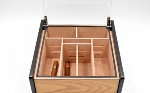 Hermoso humidor-Oak 80-100 szálas szivardoboz, cédrusfa szivartartó doboz, üvegtető, párásító - tölgyfa borítással