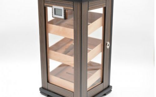 Gasztro Szivarszekrény - szivar tároló, 80-100 szál szivarnak, körbe üveges, digitális hygrométer