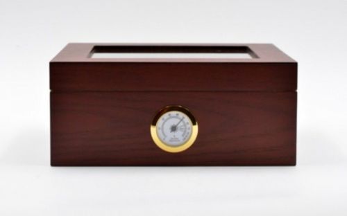 Humidor 50 szál szivar részére, cédrusfa szivar doboz, üvegtető, párásítóval, hygrométerrel - vöröses barna, Angelo