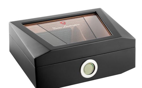 Humidor 80 szivar részére, üvegtetős, cedrusfa szivar doboz, párásítóval, külső hygrométerrel - Lamborghini Monte Carlo