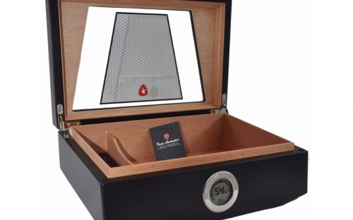 Humidor 80 szivar részére, üvegtetős, cedrusfa szivar doboz, párásítóval, külső hygrométerrel - Lamborghini Monte Carlo