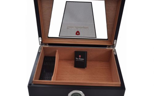 Humidor 80 szivar részére, üvegtetős, cedrusfa szivar doboz, párásítóval, külső hygrométerrel - Lamborghini Monte Carlo