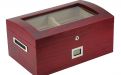 Gasztro humidor 80 szál szivar részére, üvegtetős spanyol cédrusfa szivartartó doboz, kulccsal zárható, párásító, hygrometer - Cherry