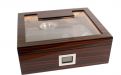 Humidor 50 szál szivar részére, spanyol cédrusfa szivar tároló doboz, párásító, hygrométer, barna-fekete, üvegtetős + AJÁNDÉK szett