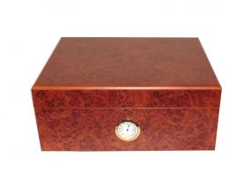 Humidor 40 szál szivar részére, cédrusfa szivar tároló doboz, párásítóval, külső hygrométerrel - gyökérmintás, Angelo