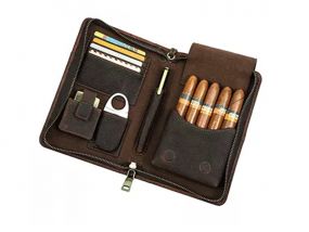 Hordozható szivartartó utazótáska - valódi bőr, kávébarna