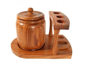 Szezámfa pipatartó 3 pipa részére + dohánytartó