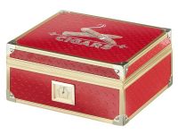 Humidor 40 szál szivar részére, cédrusfa szivar doboz, párásítóval, hygrométerrel - piros, aranyszínű fémkerettel, Angelo