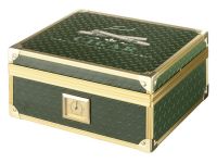 Humidor 40 szál szivar részére, cédrusfa szivar doboz, párásítóval, hygrométerrel - zöld, aranyszínű fémkerettel, Angelo