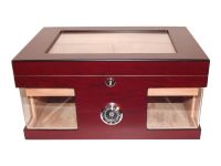 Humidor 80 szál szivar részére, cédrusfa szivar doboz, üvegtető, hygrométerrel és párásítóval - bordó, Angelo