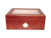 Humidor 50 szál szivar részére, spanyol cédrusfa szivar doboz, párásító, külső hygrométer - Bruyere-mintás, üvegtetős
