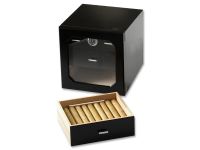 Humidor 80 szivar részére, fekete szivar tartó szekrény, külső hygrometer, üveg ajtó