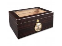 Humidor 60 szivar részére, cedrusfa szivar doboz, üvegtetővel, hygrometerrel - ébenfa