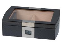 Humidor 50 szivar részére, carbon hatású, cedrusfa szivar doboz, üvegtetővel, digitális hygrometerrel - Passatore