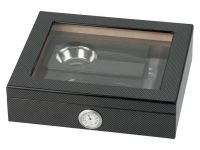 Humidor 20 szál szivar részére, cédrusfa szivar doboz, üvegtető, párásítóval, hygrométerrel - carbon