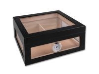 Humidor 60 szál szivar részére, spanyol cédrusfa szivar doboz, hygrométer, párásító - üvegtetős, fekete