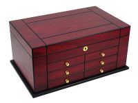 Humidor 80 szál szivar részére, spanyol cédrusfa szivartartó doboz, kulccsal zárható, párásító, hygrometer - Cherry