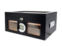 Gasztrohumidor 100 szál szivar részére, üveges szivar doboz, spanyol cédrusfa, párásító, digitális hygrométer - fekete, Achenty!