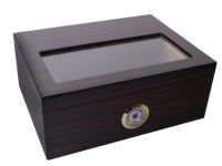 Humidor 40 szál szivar részére, spanyol cédrusfa, üveg tetős, párásító, hygrometer - Ébenfa, Achenty!