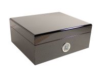 Humidor 30 szál szivar részére, spanyol cédrusfa szivartartó doboz, párásító és külső hygrometer - Carbon bevonattal